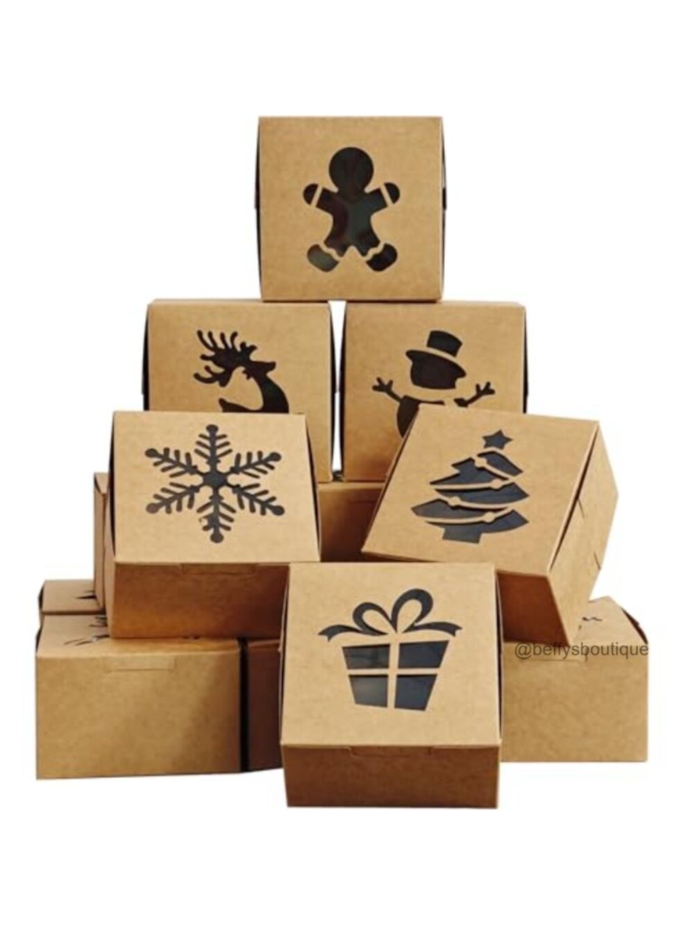 24 Pack Christmas Cookie Boxes with Window Kraft Treat Box 6 Styles